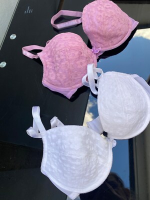 2 X NEW LINGERIE BASIX UNDERWIRED/PADDED PUSH-UP BRAS - 32B/C - LILAC/WHITE