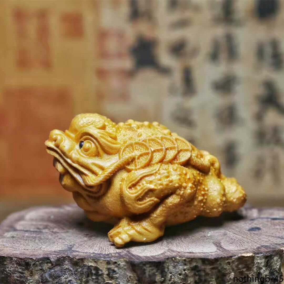 Wooden Carved Three-legged Golden Toad Mascot Statue Chinese Frog