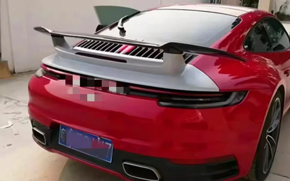 Alerón trasero pequeño estilo SD de fibra de carbono real para Porsche 911 2004-2022 Foto 3 de 4
