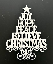 Christmas Die Cuts  Joy Hope Peace Believe Tree  Set of 12  White Cardstock 