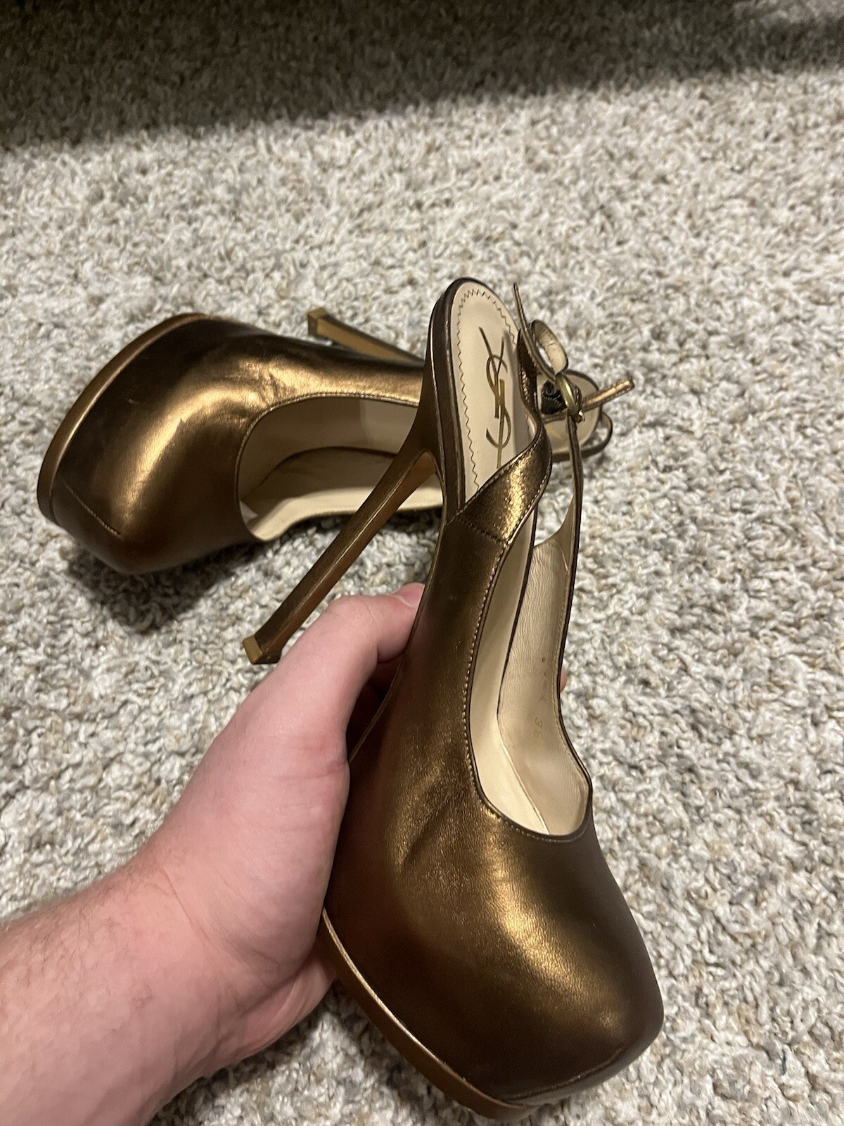 YSL SAINT LAURENT TACCO BRONZO METALLIZZATO TAGLIA 8 US