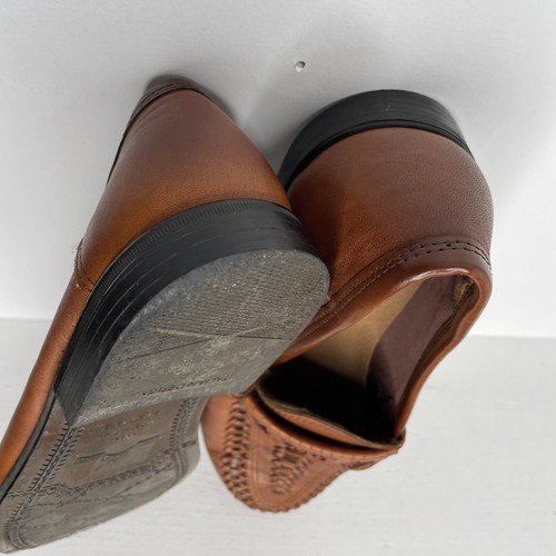 Italian Design Cognac Woven Leather Moccissan Stitching Men's Loafers Sz 10 Us - Picture 6 of 7