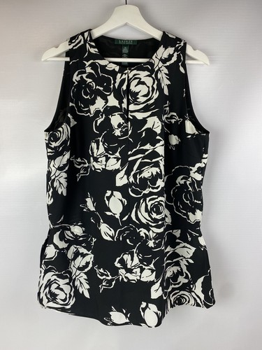 Lauren by Ralph Lauren Womens Black White Sleeveless Blouse Top Size 14, 01 - Picture 2 of 7