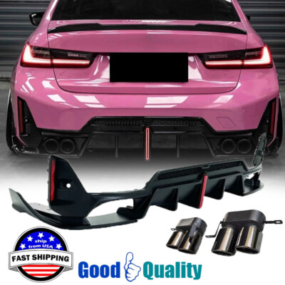 Gloss Black Rear Lower Diffuser W/ LED Light For BMW 3 Series G20 LCI 2023-2024