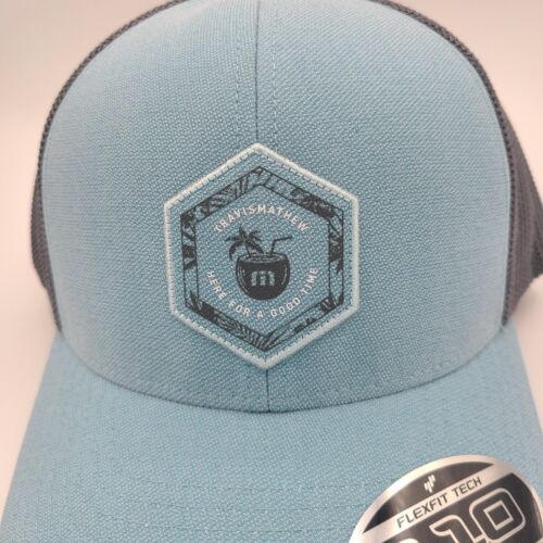 Travis Mathew Golf Hat Snapback Baseball Cap Blue Coconut Palm Tree Drink Logo - Picture 4 of 7