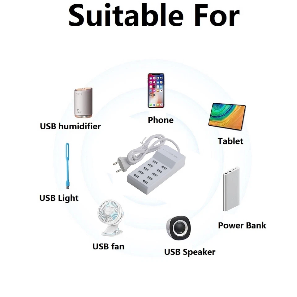 10 Fach USB Schnellladestation Hub Mehrfach Multi USB Port Ladegerät Adapter ,DE - Bild 4 von 4