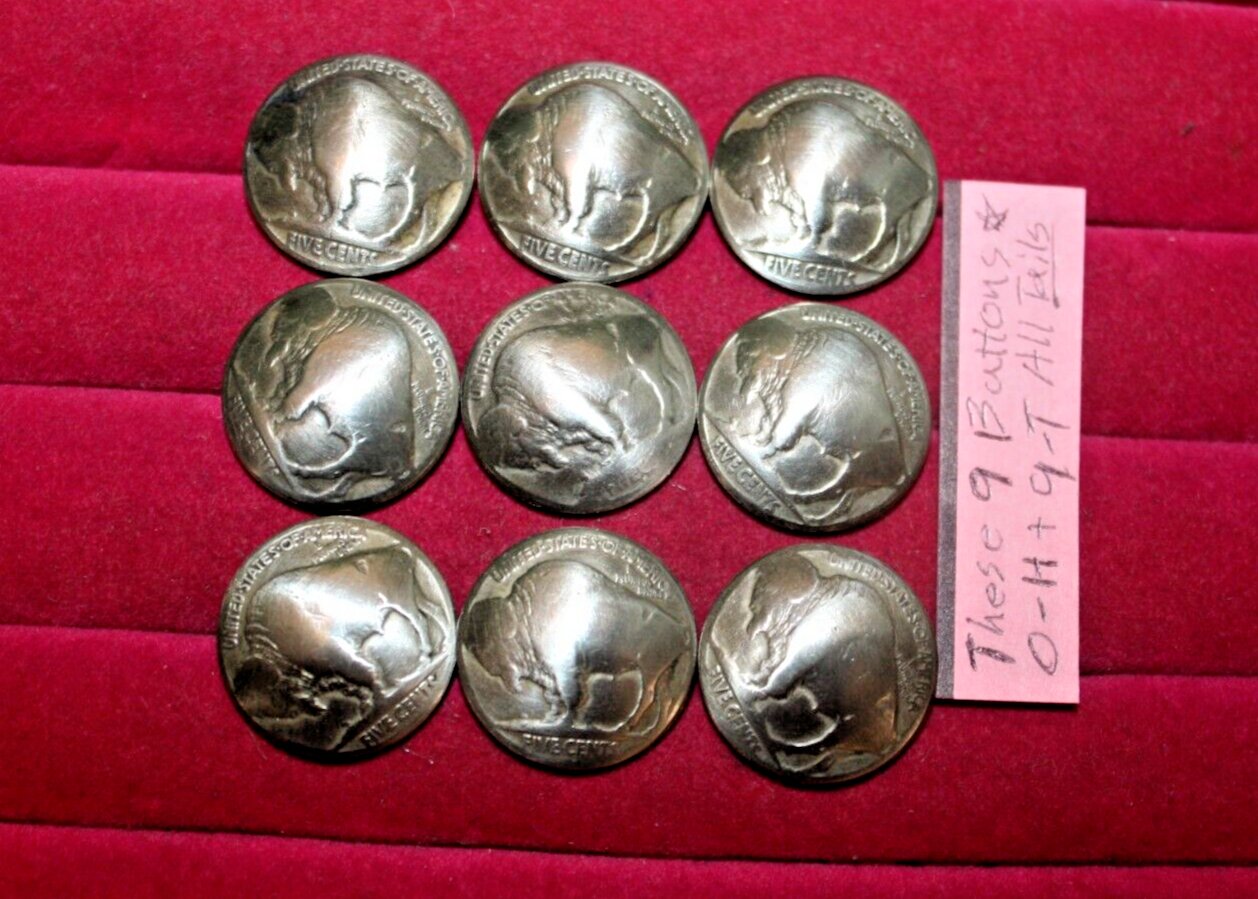 9 botones de moneda genuinos de vástago abovedado de níquel con cabeza de indio de búfalo de EE. UU. 3/4