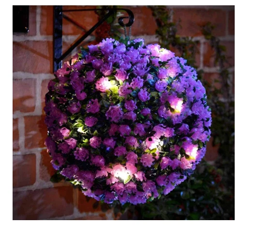2 x 28CM SOLAR POWERED TOPIARY BALL 20 LED FLOWER LIGHTS DUAL FUNCTION GARDEN - Image 2 of 4