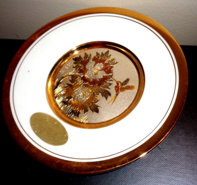 LAL Original Chokin Art Collection 24kt Gold Rim Pl-201 Hummingbird Plate 6 1/2''
