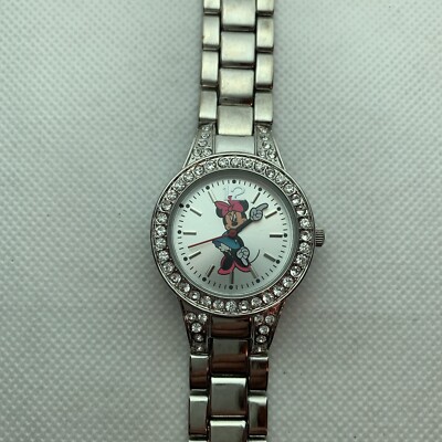Disney Minnie Mouse Watch Adult Crystals Sparkle Silver 