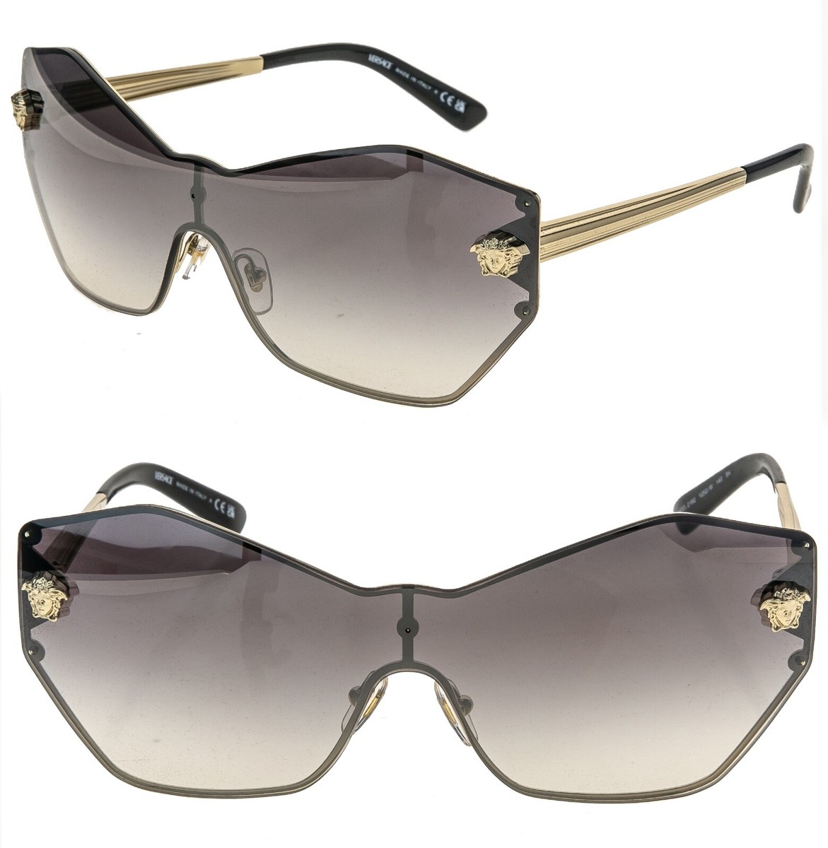 VERSACE GLAM Stud Medusa Head 2182 Gray Mirrored Gold VE2182