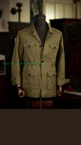 Men's 100% Linen Safari Pockets Hunting Coat Jacket Casual Breathable Retro Tops - Picture 9 of 25