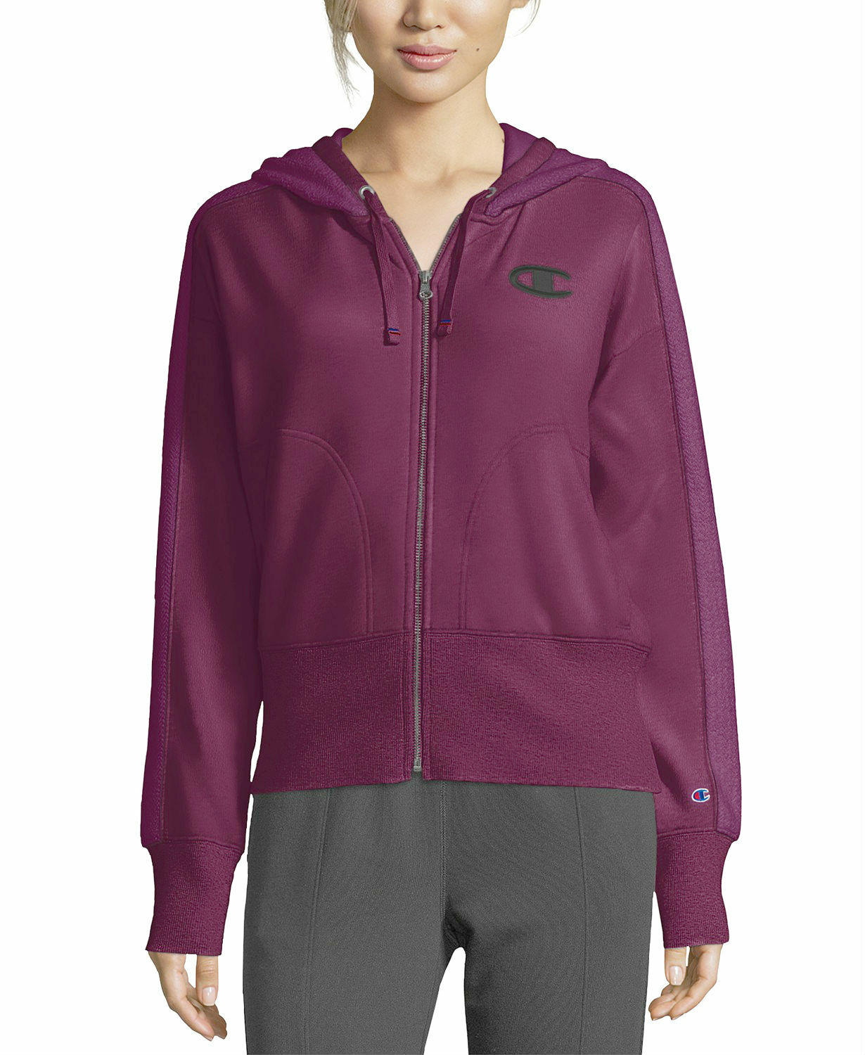 Image 1 - Champion Women's Heritage Herringbone Zip Hoodie Jacket Wine Purple Size Small