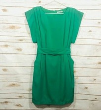 Eliza J Drape Sleeve Dress Womens Size 6 Green Pockets Sheath Pleated 