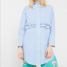 Mango | Ruffled Poplin Shirt Dress Blue Stripe 4
