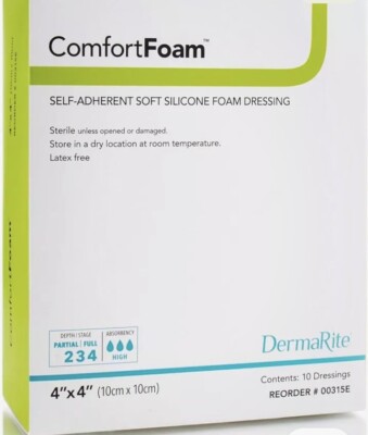Two Boxes/10 Per Box(20) ComfortFoam Soft Silicone Foam Dressing Non-Border 4''x4