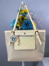 Nwt Spartina Splendor Ivory Canvas With Patent Leather Pocket Tote Bag