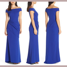 NEW ELIZA J [SZ 12 ] Draped Off The Shoulder Gown In Cobalt #G829