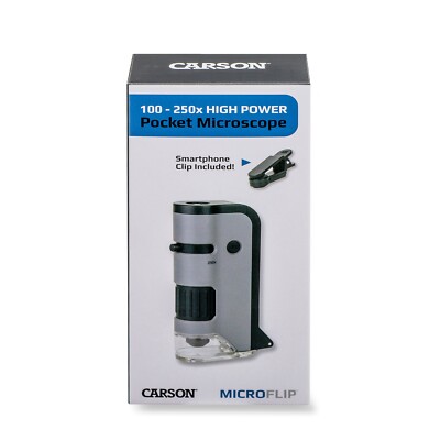 Carson MicroFlip 100x-250x LED/UV Pocket Microscope w/Smartphone Adapter MP-250