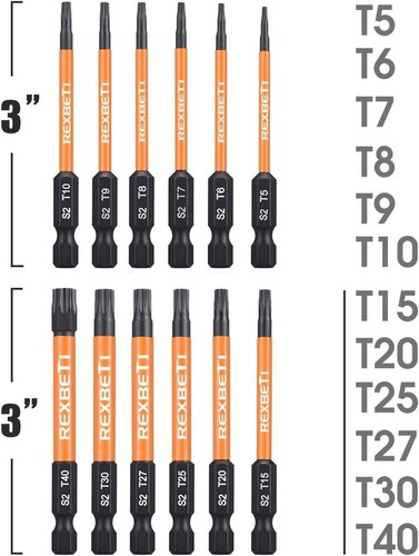 Magnetic 12-Piece Torx Drill Bit Set for 1/4 Inch Hex Power Tool Compatibility - Picture 6 of 10