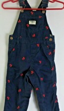 OshKosh Bgosh Overalls Size 18 month Navy Blue Vestbak w Cherries Snap Legs