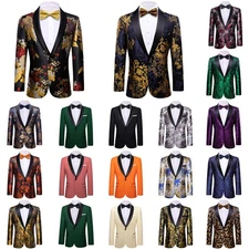 Mens Solid Tuxedo Dinner Jacket Regular Fit Shawl Lapel Paisley Prom Party Suit