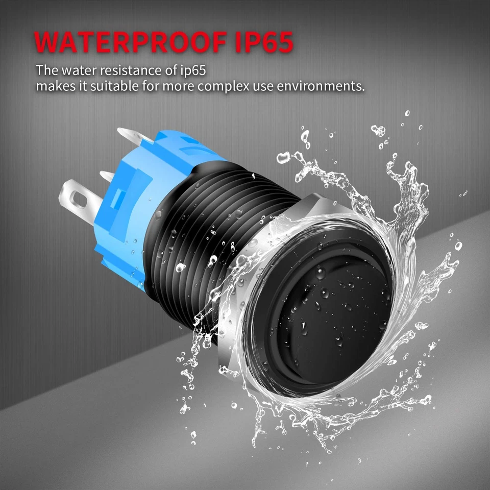 Interruptor pulsador marino momentáneo DaierTek 12V 16 mm paquete de 9 impermeables azules... Foto 3 de 4