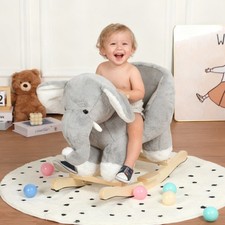 Elephant Rocking Horse Toy w/ Lullaby Song, Hand Puppets, Safety Belt, CPC