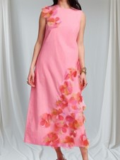 Frances Valentine Origami Maxi Dress with Organza Flowers in pink Sz L NWT