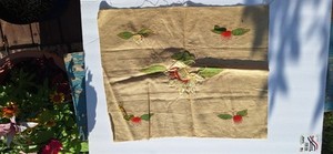 Tinted Stamped For Embroidery Waterlilly Scarf Vintage Linen Partially Completed