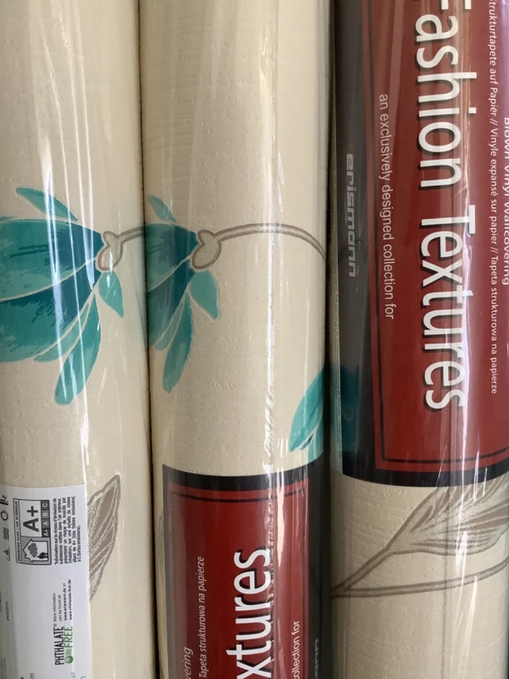 Erismann Glitter Fleur Vinyl Wallpaper Blue Flowers Leaves Textured 3 rolls - image 3 of 3