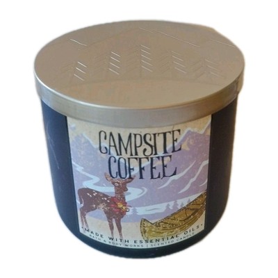 Bath & Body Works CAMPSITE COFFEE  3-Wick 14.5 oz Scented Candle Almost Full