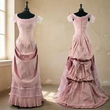 1880s Women's Victorian Medieval Bustle Pink Dress Ball Gown Vintage Costume