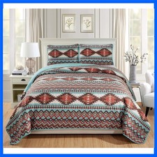 Vintage Inspired Southwestern Quilt Set - Comfortable Microfiber Full/Queen Size