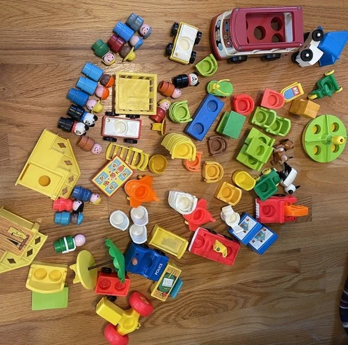 Fisher Price Little People  Accessories VTG Large Lot 90 PC People Bus Tow Truck