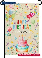 Happy Birthday in Heaven Garden Flag 12x18 Inch Double Sided Colorful Balloon Ca