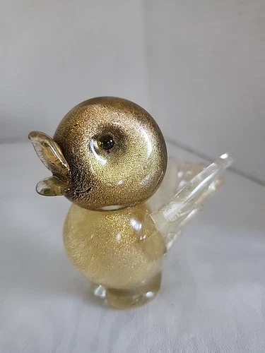 VINTAGE 70's ITALIAN MURANO GOLD FLECK BIRD~ 3.5" Figurine