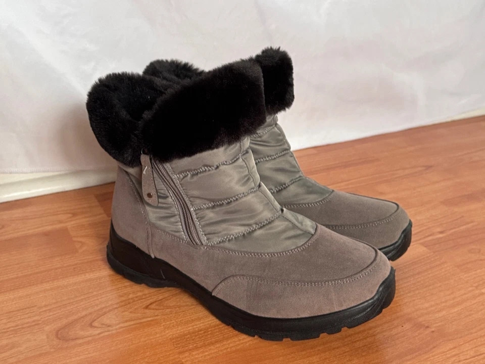 Botas de nieve de invierno impermeables Easy Street Easy Dry talla 9 gris piel de nailon Foto 3 de 4