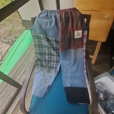 American Recycled Clothing Denim Patchwork Pull On Pants Upcycled Rework Size S