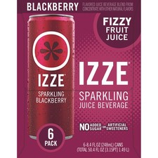 IZZE Sparkling Juice Beverage Blend, Blackberry, No Sugar Added 8.4 fl oz 6 Cans
