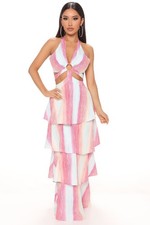NWT $79 FASHION NOVA "Living In Paradise" Layered Cut-Out Maxi Dress - Pink - M