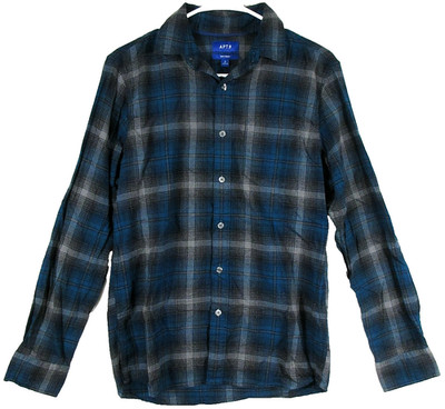 Apt.9 Mens Button Front Soft Touch Shirt Plaid Print Collared Size S Blue