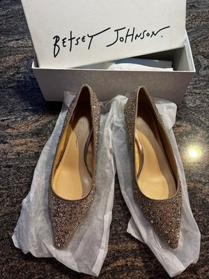 Betsey Johnson Scout Rhinestone Flats LT Gold 7.5 Sparkly 1  Heel Worn Once