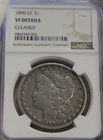1890 CC US Morgan Silver Dollar $1 VF Details NGC (Cleaned)