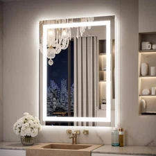 24x32 LED Bathroom Mirror with Lights – Anti-Fog, Dimmable, Backlit & Front L...
