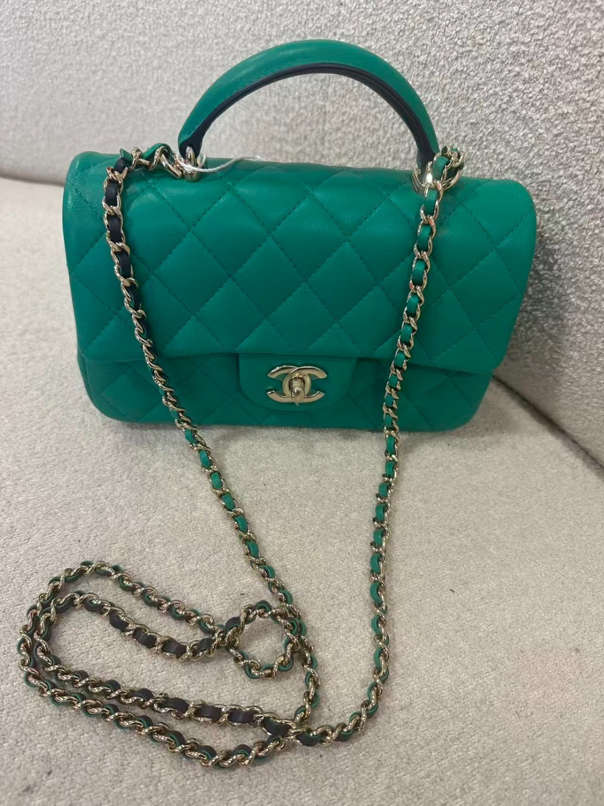 Chanel Mini Classic Flap Green lambskin leather