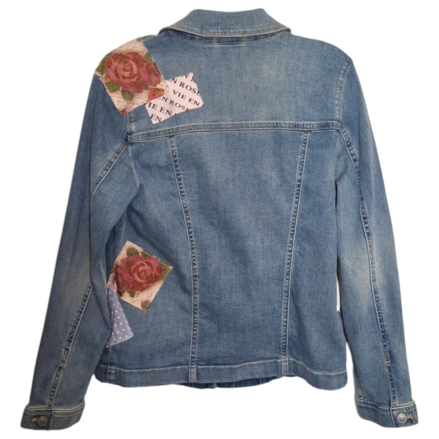 Women's Chico's Patchwork Jean Jacket Size Small - image 3