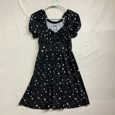 SO Mini Dress Women’s Size Small Black Floral Puff Sleeves Stretchy Cottage Core