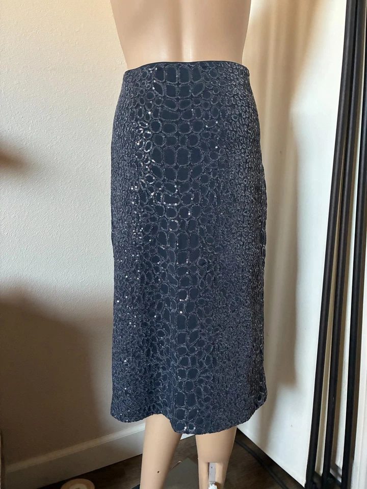 Donna Karan Etiqueta Negra Gris Pizarra Lentejuelas Serpiente Falda XL Foto 2 de 4