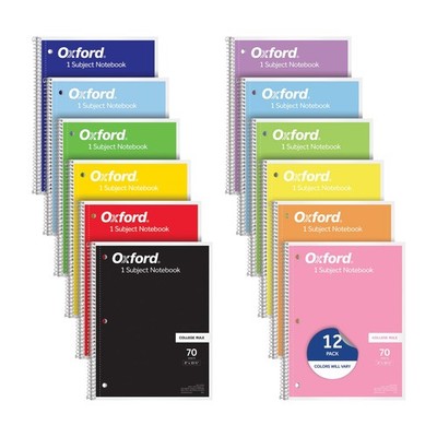Oxford Spiral Notebooks, 12 Count Bulk Pack, 1 Subject, College Ruled Notebooks